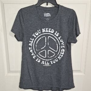 Lennon & McCarthy Peace Sign Fitted T-Shirt-All You Need Is Love-L-Gray